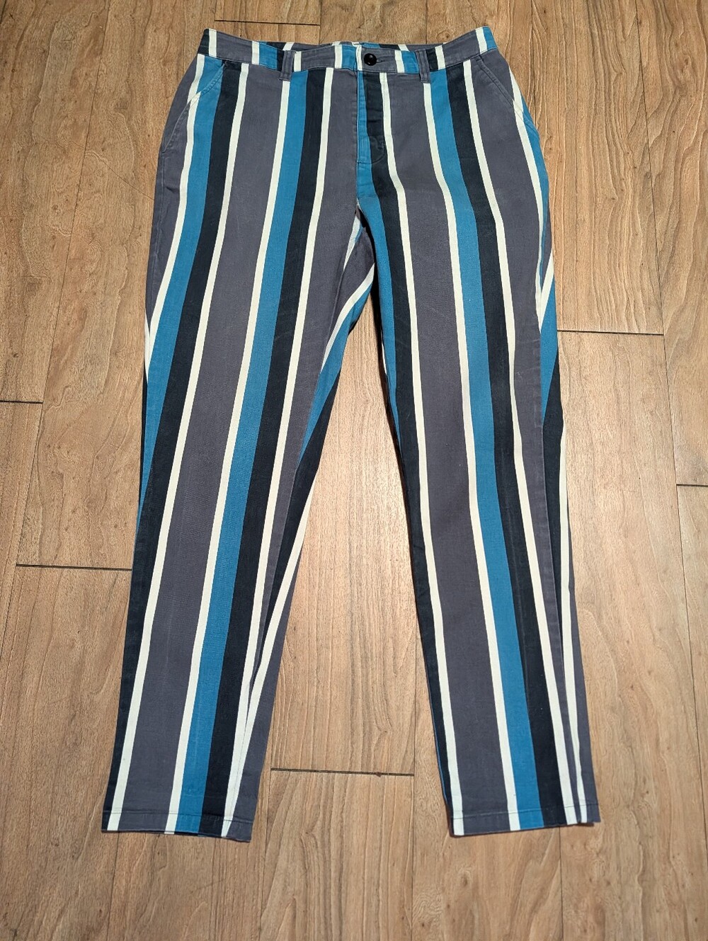 ASOS Men’s Vertical Stripe Chinos in Blue, Gray & White